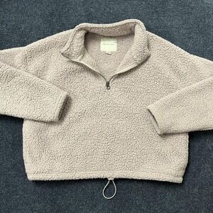 American Eagle Sweatshirt Womens Small Beige Sherpa Fleece Quarter Zip Pullover